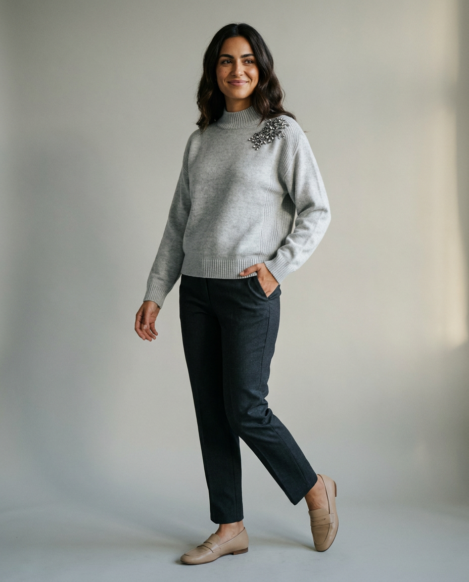 You're My Lobster — Gebreide pullover met opstaande kraag & strass studio Nimbus cloud