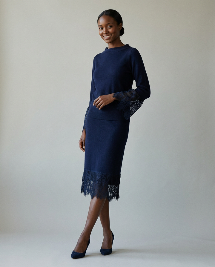 You're My Lobster — Pullover met kant studio look navy