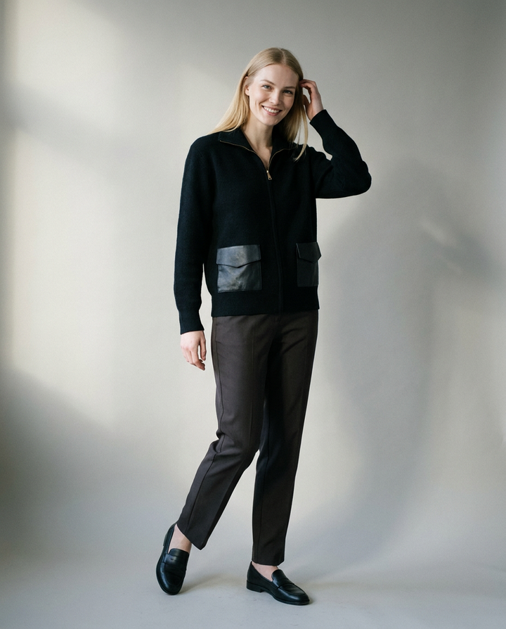 You're My Lobster — Vest met rits & zakjes in lederlook studio Black