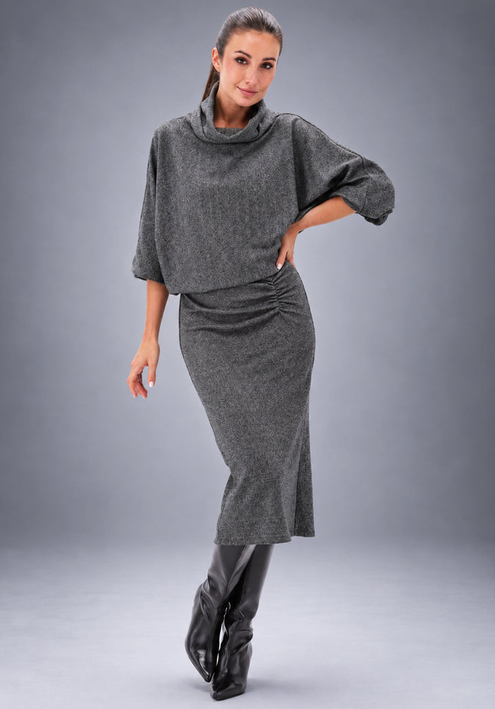 You're My Lobster — Soft touch midi jurk met rolkraag (Grey) — campagnebeeld DARKGREYMELANGE