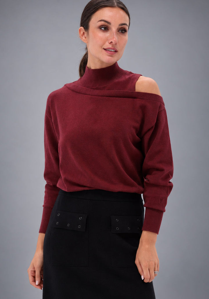 You're My Lobster — Pullover opstaande kraag & off shoulder — campagnebeeld MAROON