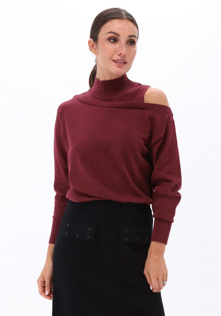 You're My Lobster — Pullover opstaande kraag & off shoulder — campagnebeeld MAROON