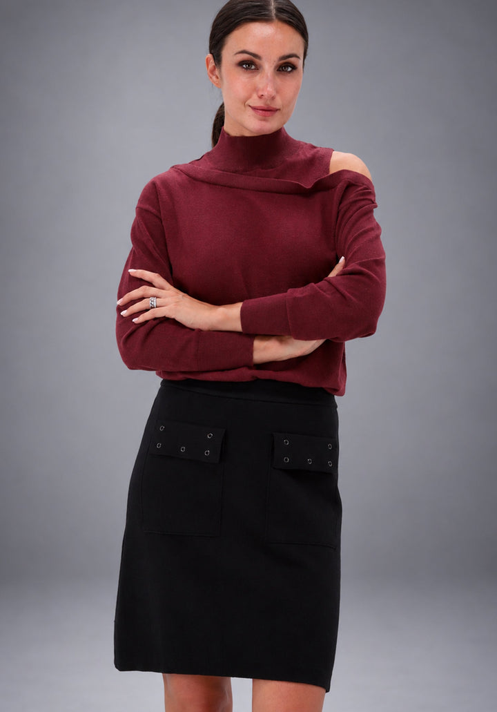 You're My Lobster — Pullover opstaande kraag & off shoulder — campagnebeeld MAROON