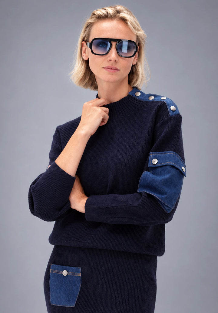 You're My Lobster — Pullover met jeanszakje — campagnebeeld NAVY