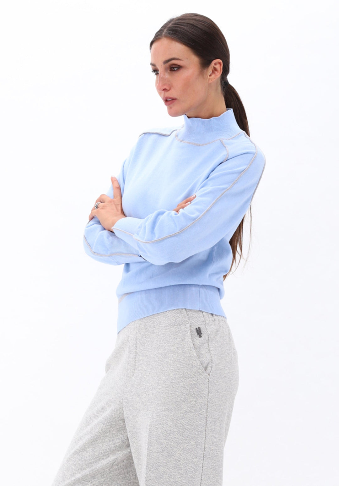 You're My Lobster — Pullover opstaande kraag & bies — campagnebeeld POWDERBLUE
