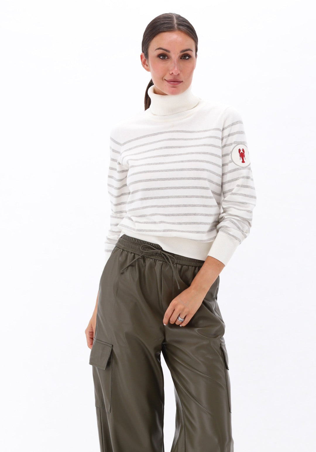 You're My Lobster — Pullover rolkraag met strepen — campagnebeeld ECRU