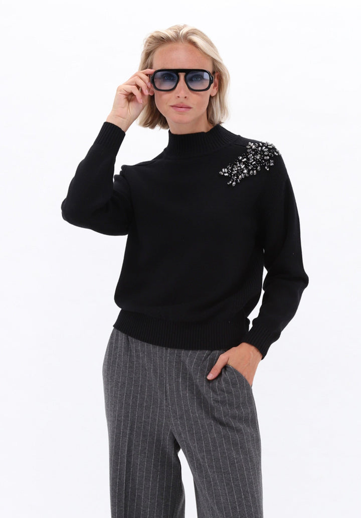 You're My Lobster — Gebreide pullover met opstaande kraag & strass — campagnebeeld BLACK