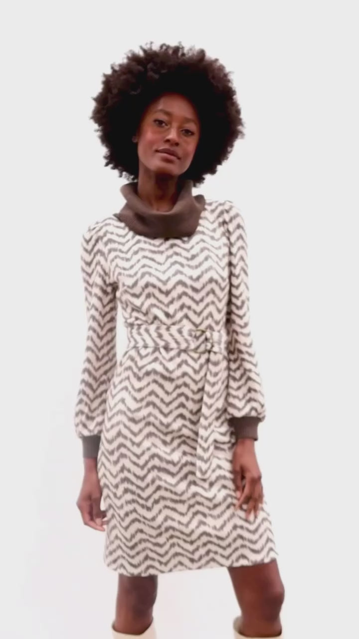 K-design - Mini dress met print, rolkraag en stoffen riem (X450)