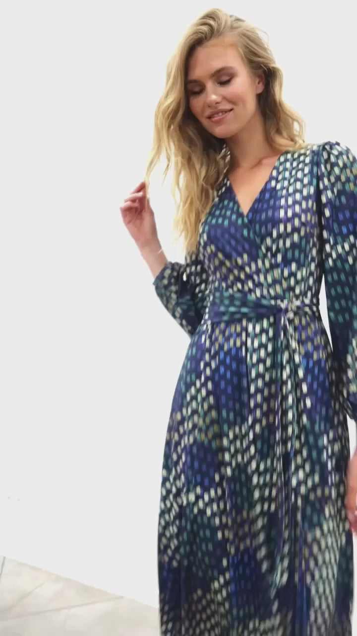 K-design - Maxi dress crossover met print en pofmouwen (X365)