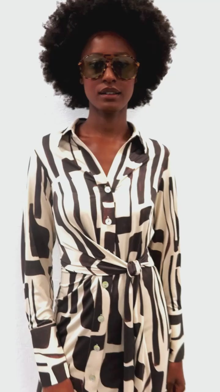 K-design - Maxi dress met print en wikkelriem (X342)