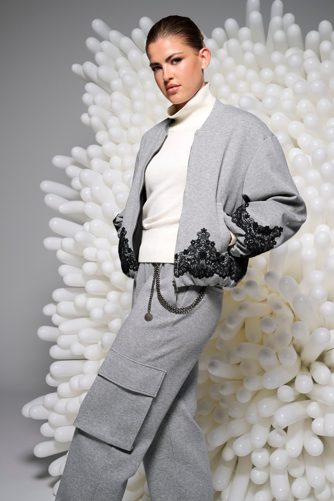 You're My Lobster — Bomberjack met kant — publicity grey melange knit