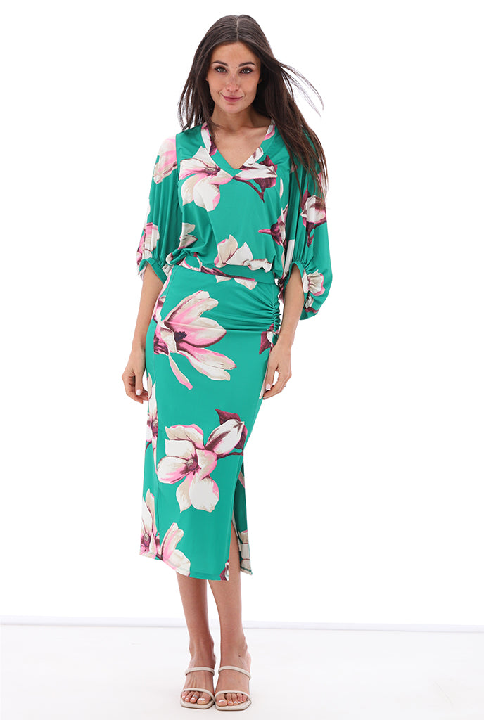 K-design - V-hals top met print en ballonmouw - (C102)