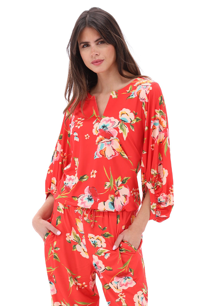 K-design - Broek met bloemenprint en trekkoord (C202)