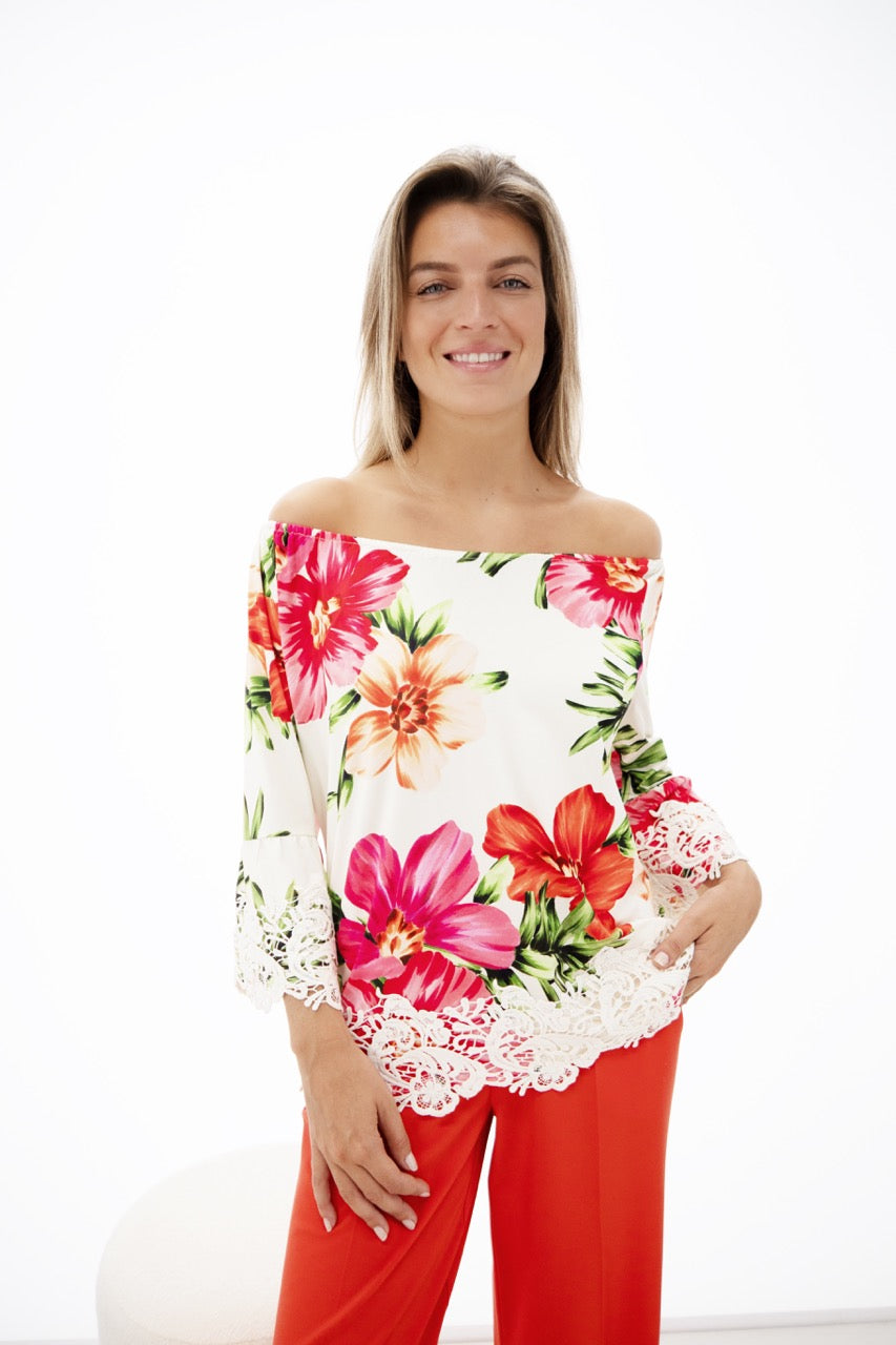 K-design - Topje off shoulder met bloemenprint (Y139) - What Els!
