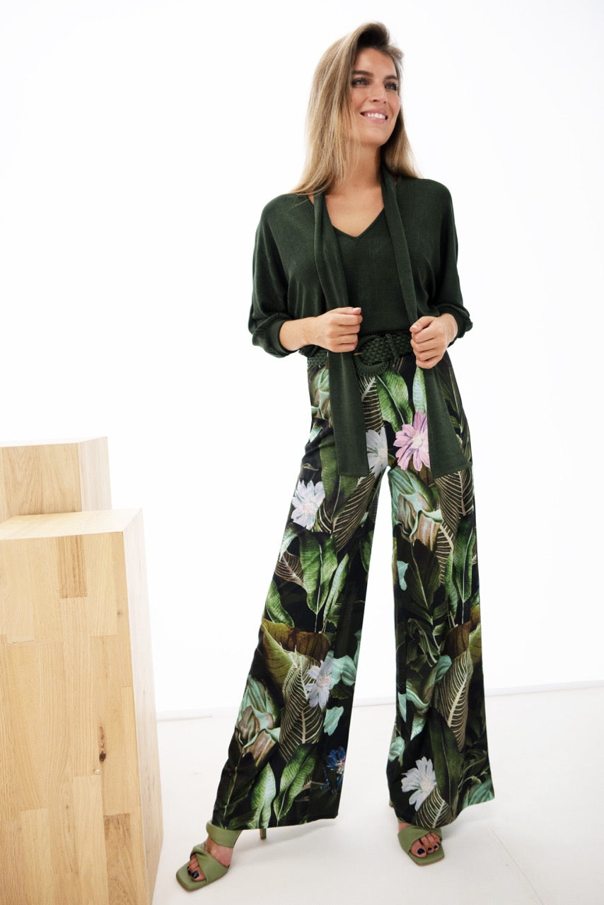 K-design - Broek met jungle bloemenprint en bijpassende riem (Y304) - What Els!