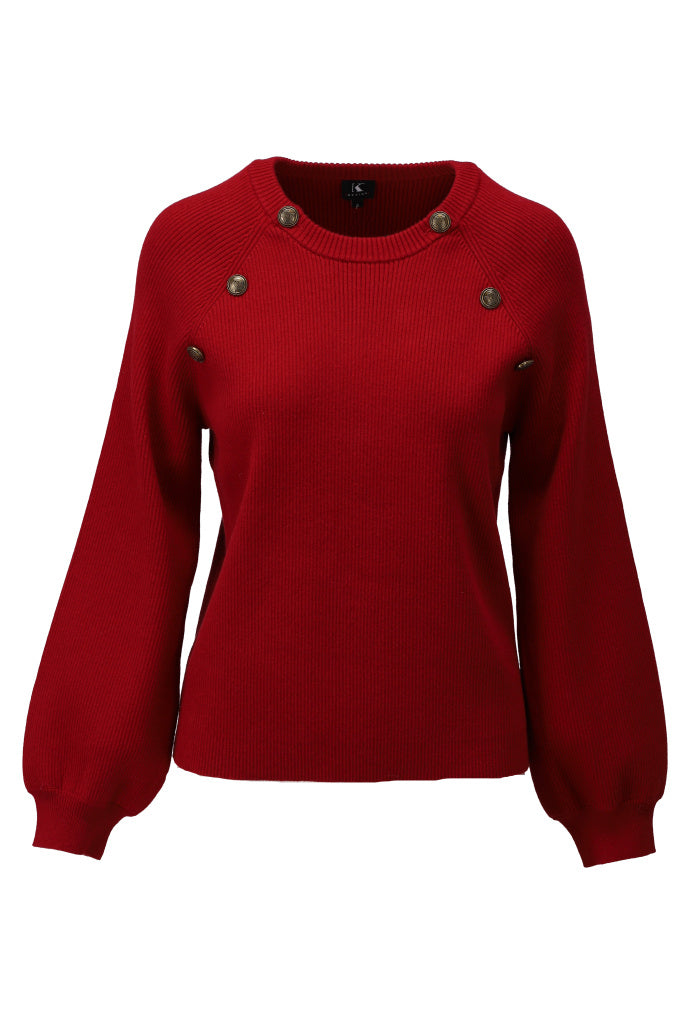 K-Design Geribde pull met knopen - B871 - Rio red - Rio red