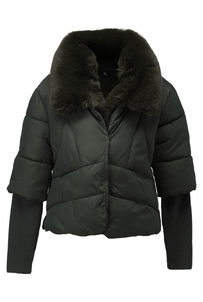 K-Design Puffer jas met bont - B902 - Climbing ivy - Climbing ivy