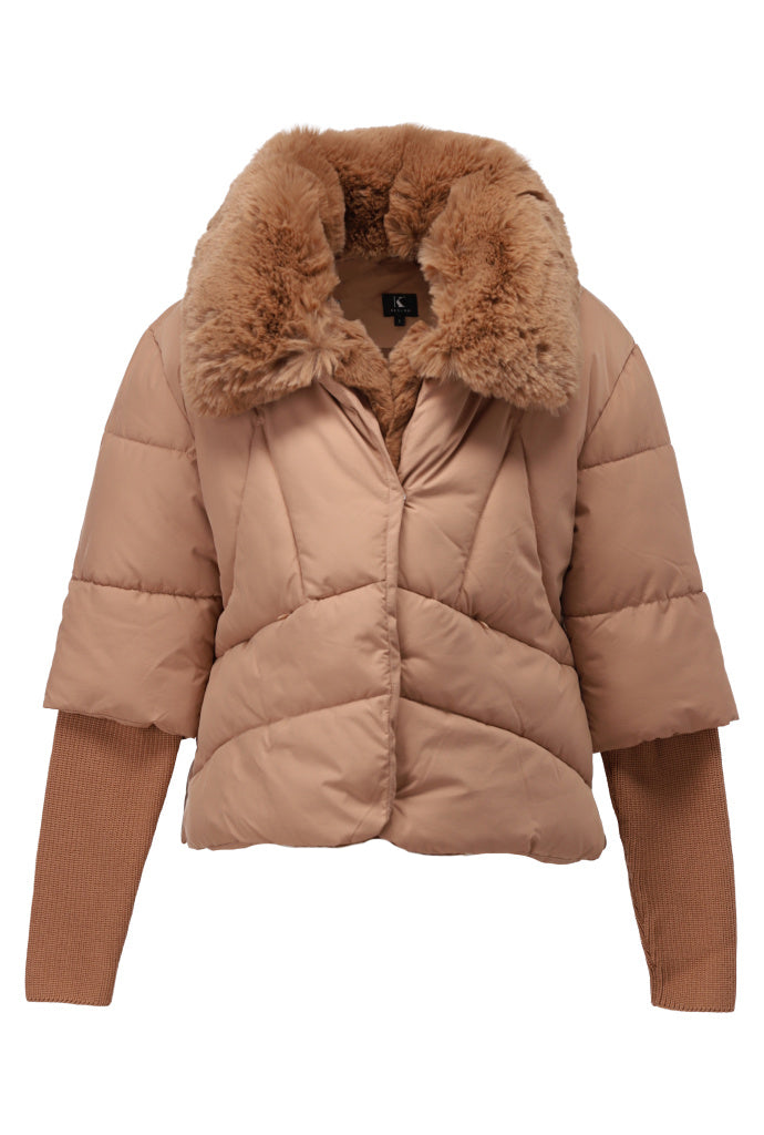 K-Design Puffer jas met bont - B902 - Mocha mousse - Mocha mousse