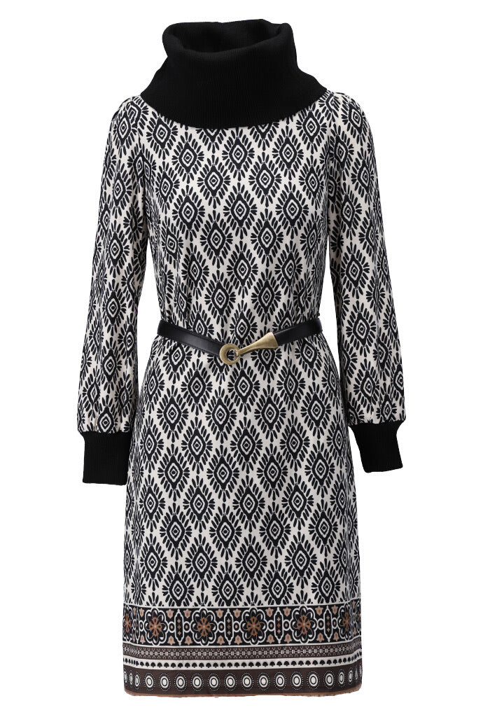 K-design - Mini dress met print, rolkraag en bijpassende riem (X329) - What Els!