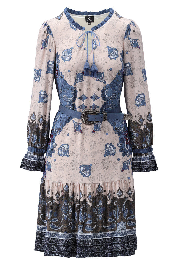 K-design - Mini dress met print, jeansdetails en bijpassende riem (X363) - What Els!