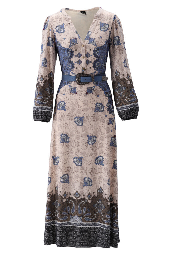 K-design - Maxi dress met print en bijpassende riem (X364) - What Els!