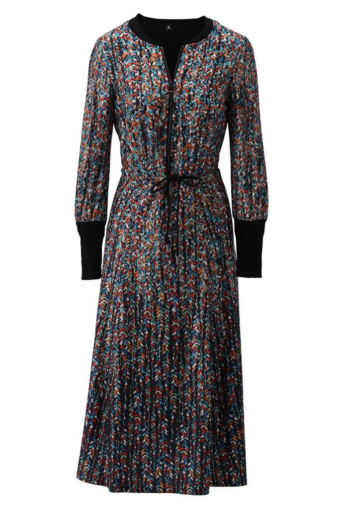 K-design - Midi dress met print, rits en trekkoord (X368) - What Els!