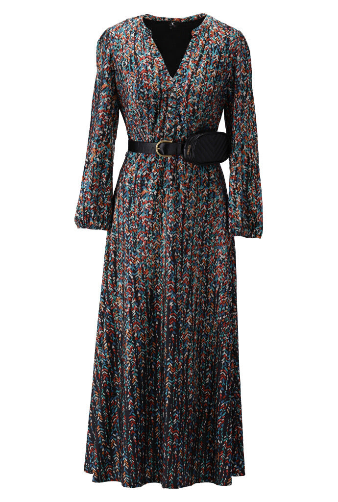 K-design - Maxi dress met print, pofmouwen en bijpassende riem met heuptasje (X370) - What Els!