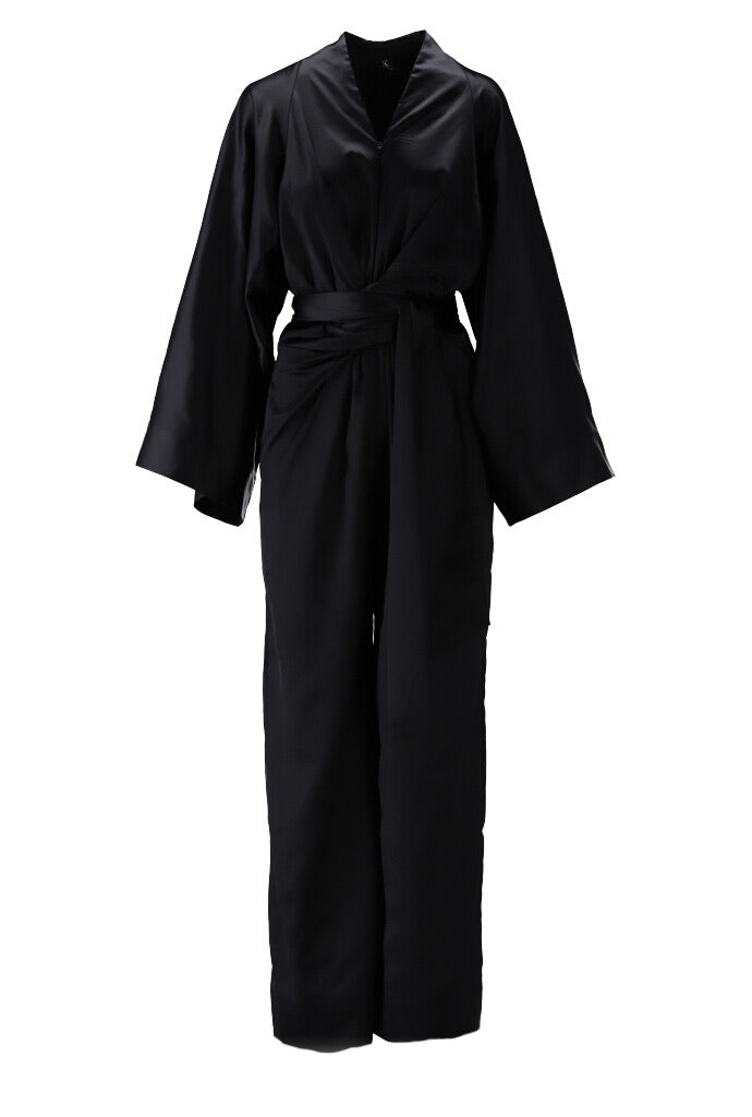 K-design - Glanzende jumpsuit met rits en stoffen riem (X379) - What Els!
