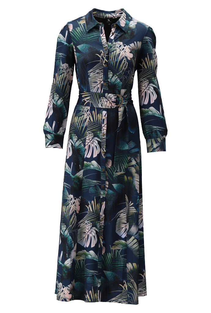K-design - Maxi dress met print en stoffen riem (X380) - What Els!
