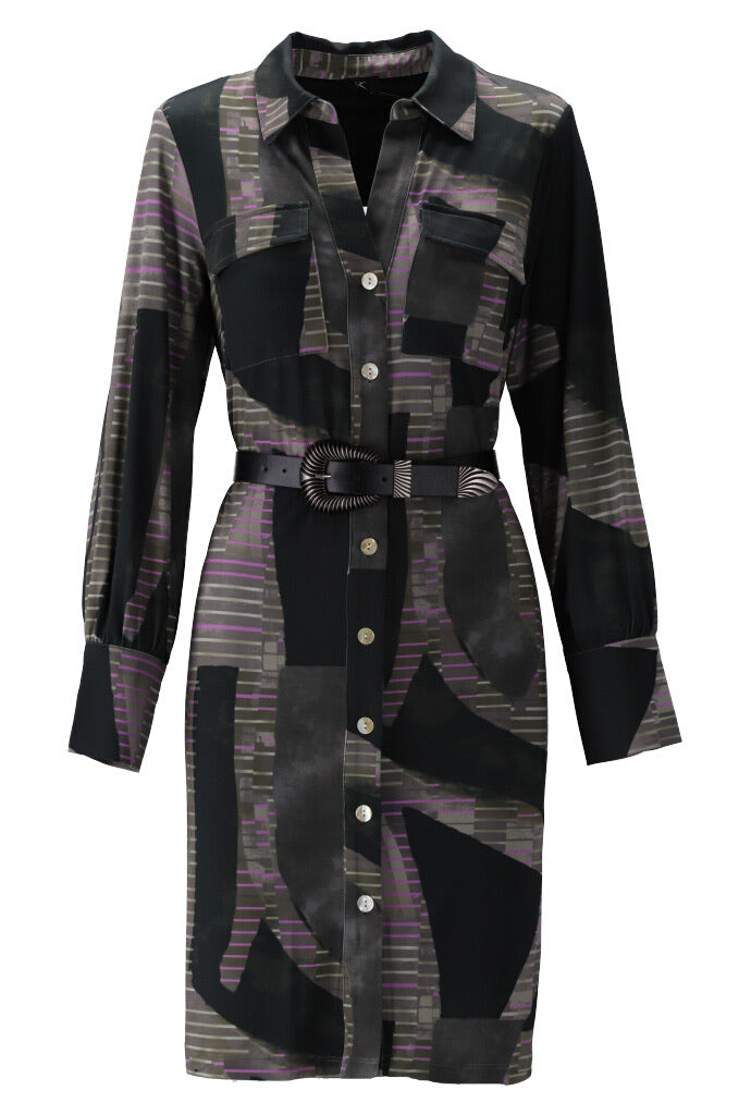 K-design - Midi dress met print en bijpassende riem (X389) - What Els!