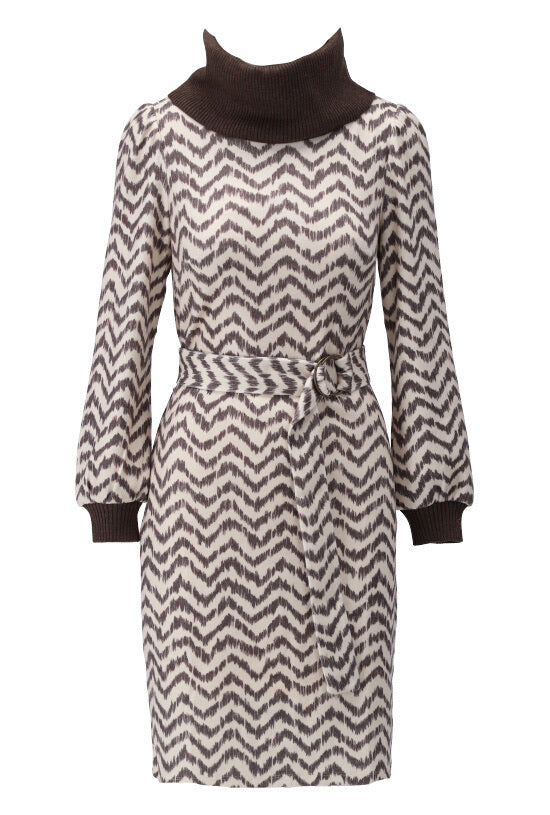 K-design - Mini dress met print, rolkraag en stoffen riem (X450) - What Els!
