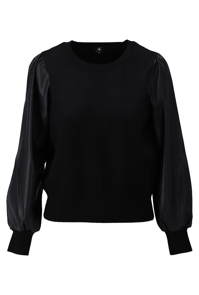 K-design - Pull met vegan leather mouwen en ronde hals (X805) - What Els!