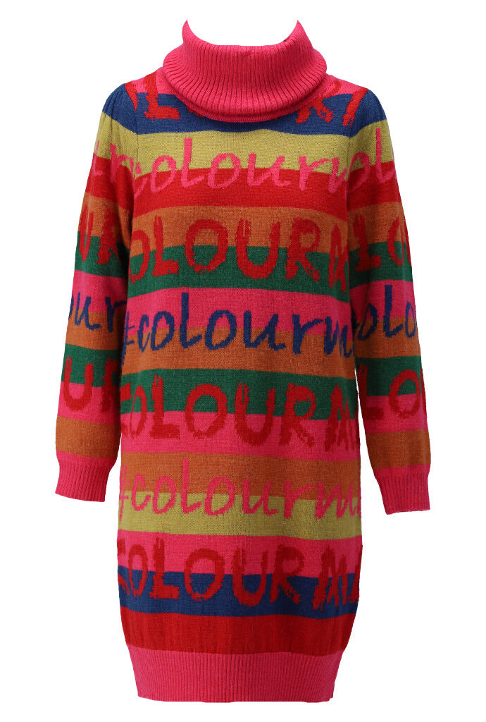 K-design - Mini dress met ronde hals en kleuren (X809) - What Els!
