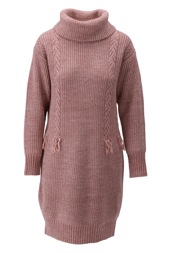 K-design - Mini dress met rolkraag en franjes (X819) - What Els!