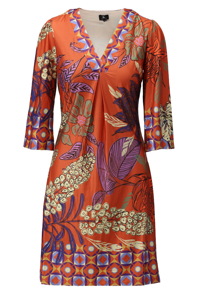 K-design - Mini dress met print, V-hals en zakjes (Y105) - What Els!