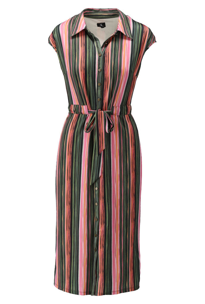 K-design - Gestreepte midi dress met trekkoord (Y110) - What Els!