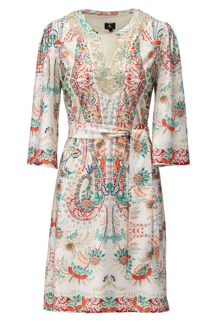 K-design - Mini dress met print en stoffen riem (Y111) - What Els!