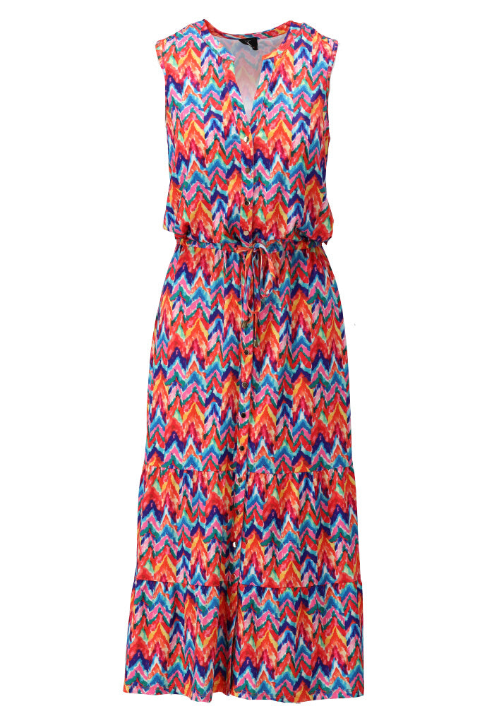K-design - Maxi dress zonder mouwen met print, knopen en trekkoord (Y118) - What Els!