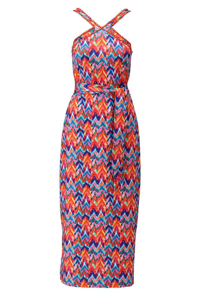 K-design - Midi dress met print, bandjes en kralen (Y120) - What Els!