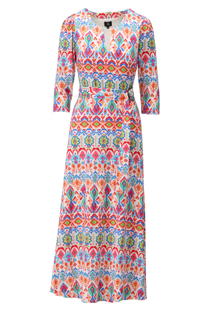 K-design - Maxi dress met retroprint en stoffen riem (Y124) - What Els!