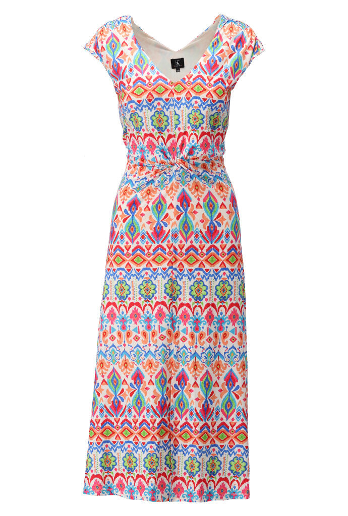 K-design - Maxi dress met retroprint, V-hals en knoop (Y125) - What Els!