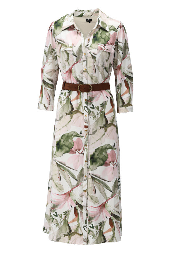 K-design - Maxi dress met bladerprint en bijpassende riem (Y130) - What Els!