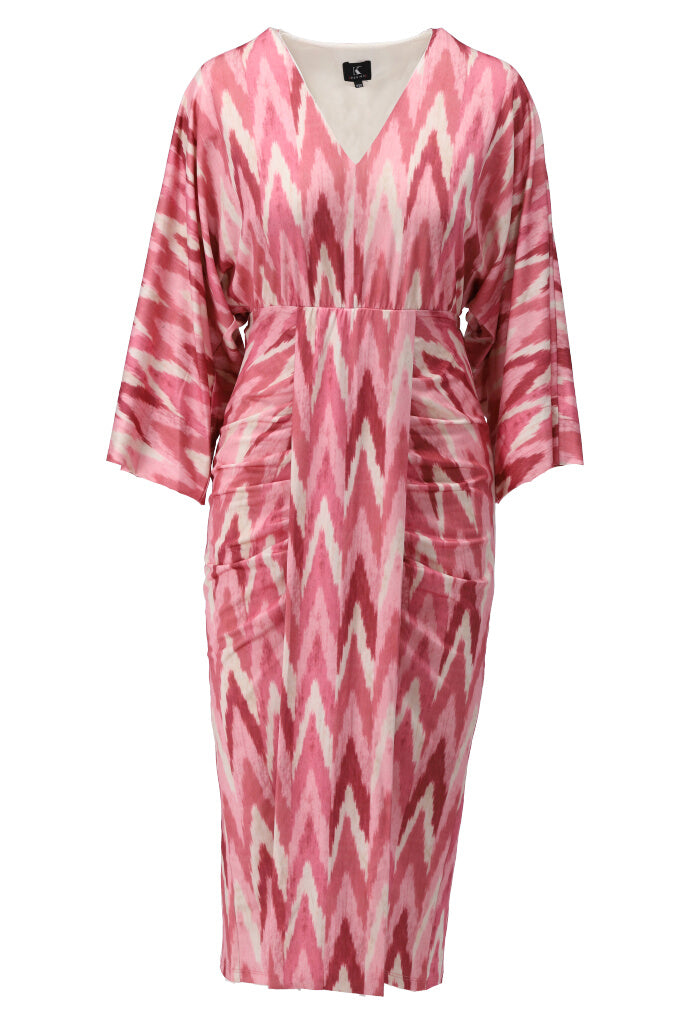 K-design - Midi dress met print, V-hals en plooien (Y134) - What Els!