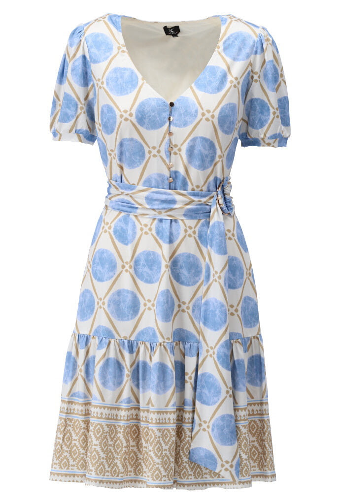 K-design - Mini dress met print, volant en vaste riem (Y136) - What Els!