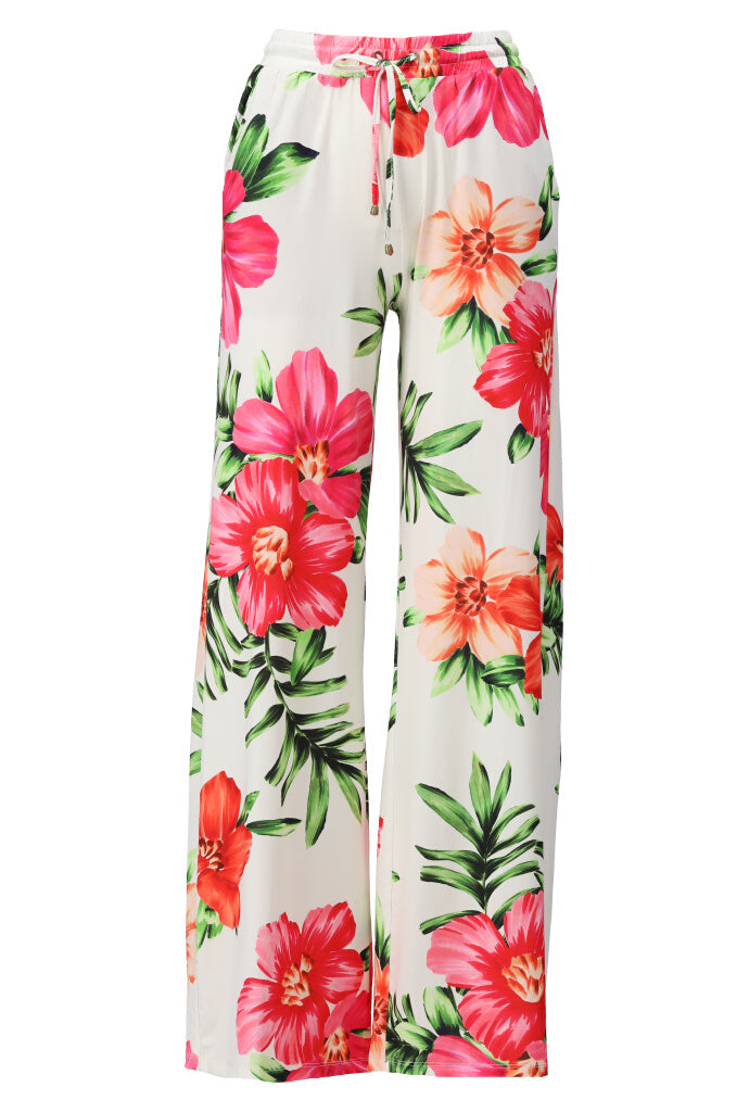 K-design - Broek in joggingstyle met bloemenprint en trekkoord (Y137) - What Els!
