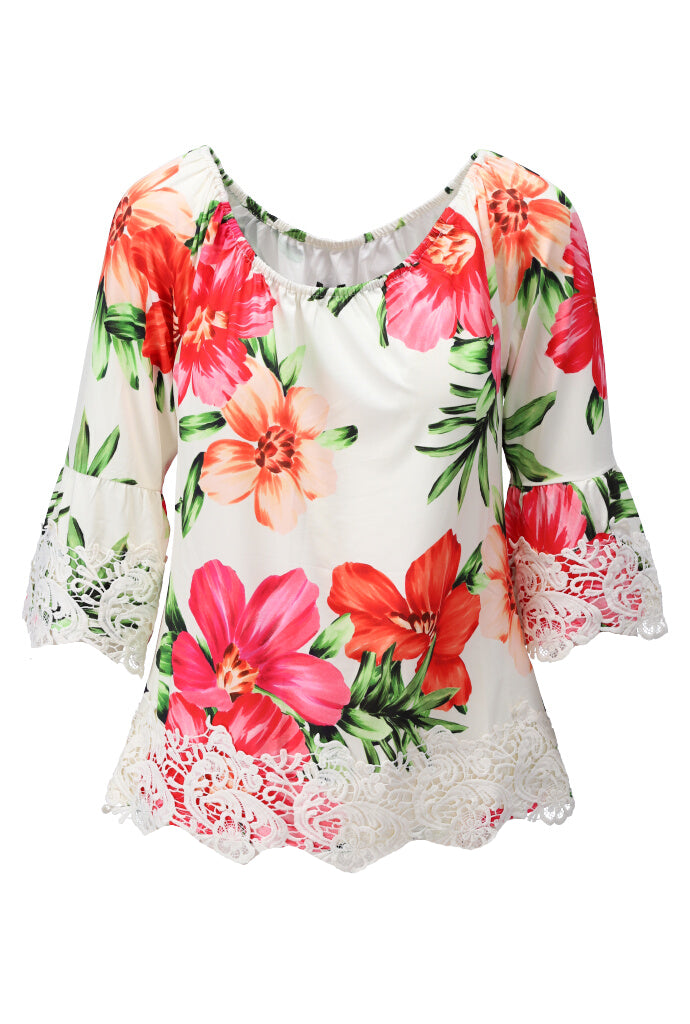 K-design - Topje off shoulder met bloemenprint (Y139) - What Els!
