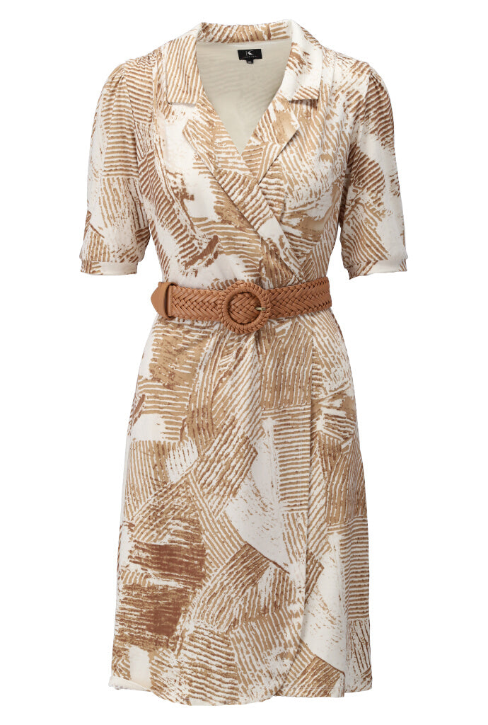 K-design - Mini dress crossover met grafische print en gevlochten riem (Y204) - What Els!
