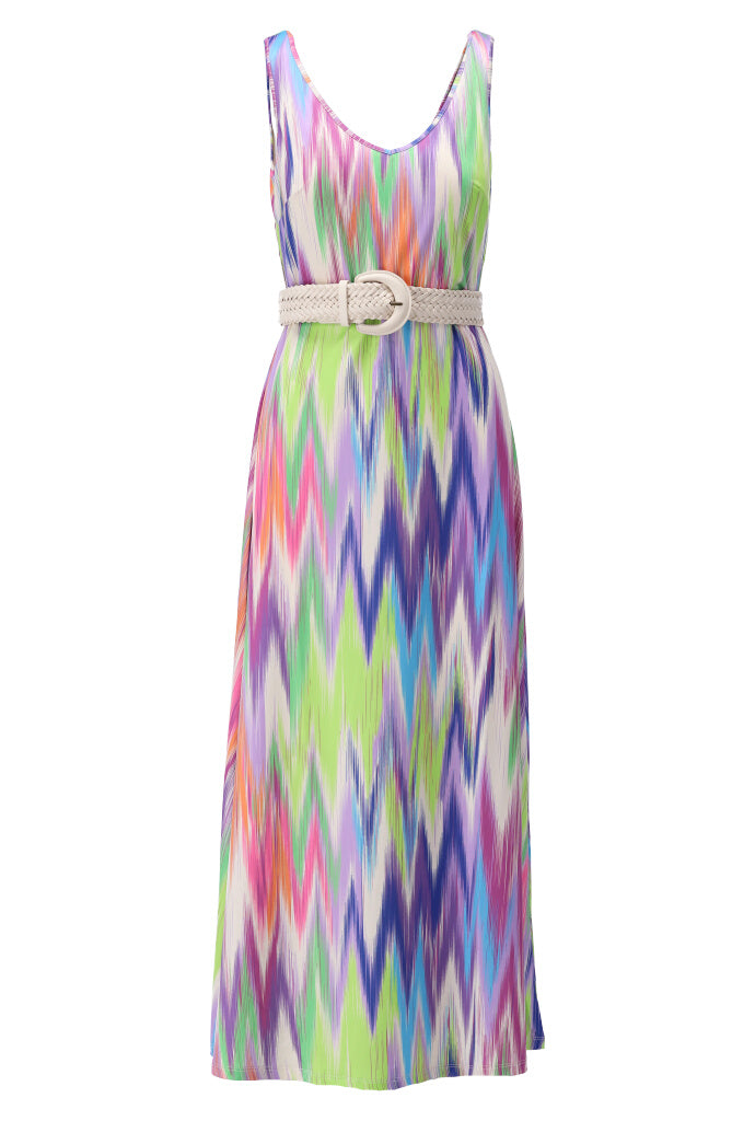 K-design - Maxi dress met print en gevlochten riem (Y208) - What Els!