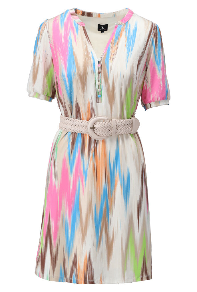 K-design - Mini dress met print, knopen en gevlochten riem (Y209) - What Els!
