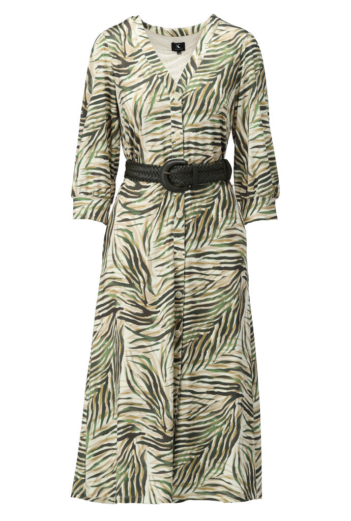 K-design - Maxi dress met safariprint, zakjes en gevlochten riem (Y218) - What Els!
